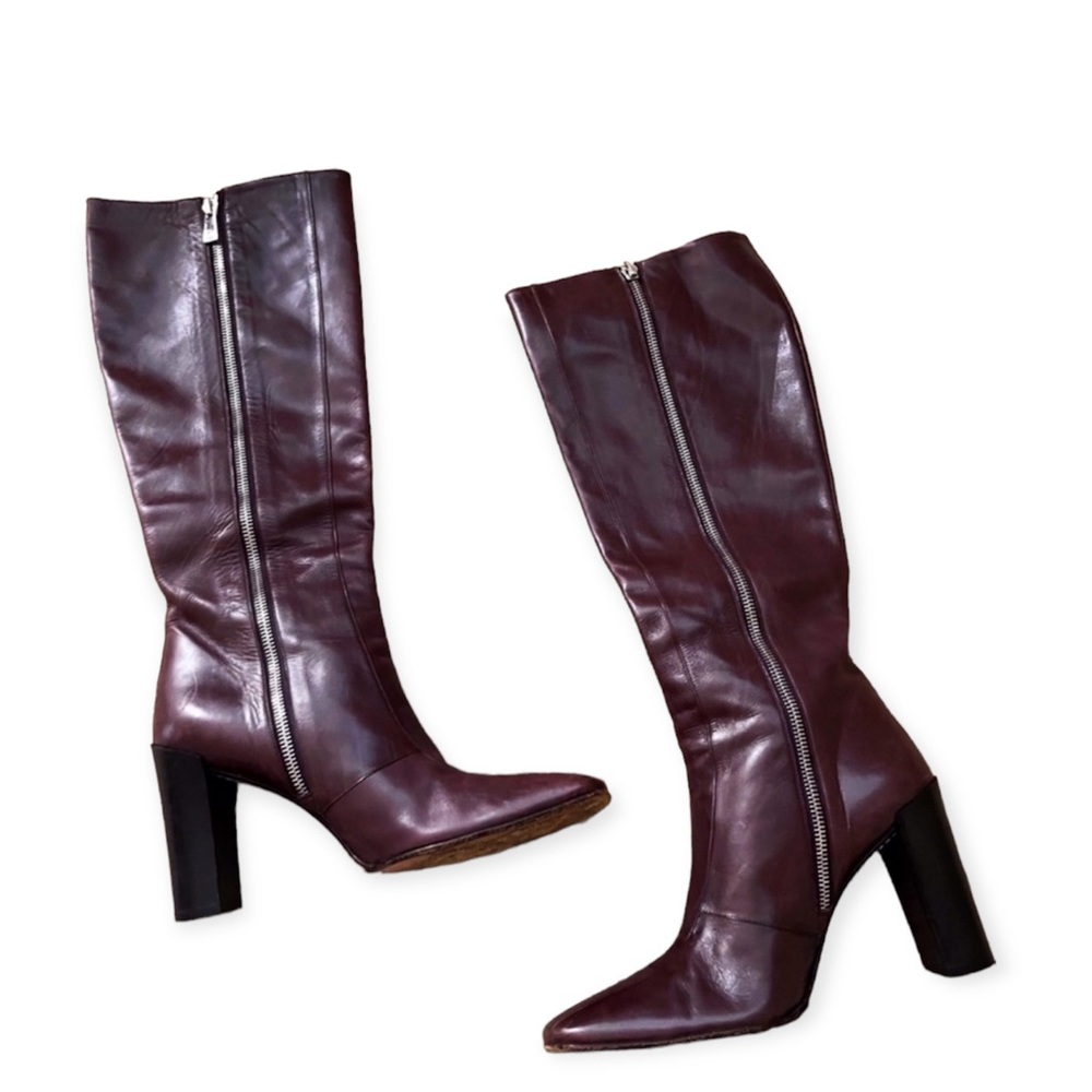 Bally brand leather boots size 8 plum color